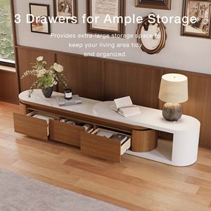 AJUNION-Support <span class=keywords><strong>TV</strong></span> extensible moderne en bois MDF, placage de noyer, console multimédia en pierre, luminosité réglable, unité <span class=keywords><strong>TV</strong></span> - Product Image 2