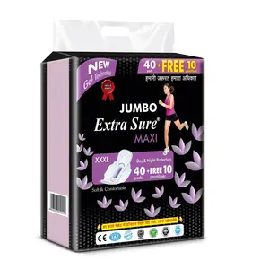 Hot selling Jumbo Extra Soft XXXL Ultra Thin Disposable Womens Sanitary Napkins with 40 Pads and Free 10 Extra Panty Liners