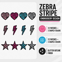 Patch brodé en polyester à motif zèbre, cœur, éclair, étoile, série DIY, avec colle au dos, style thermocollant pour chaussures, chapeaux, vêtements