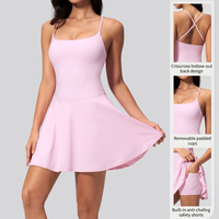 Rok Yoga Kerah Kotak Custom dengan Tali Silang di Belakang, Cepat Kering, Bernapas, Cocok untuk Golf, Olahraga, dan Tenis, Dilengkapi Saku Celana Pendek