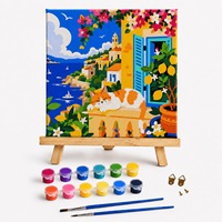 Kit de Peinture sur Toile pour Enfants DIY – Peinture par Numéros Paysage Moderne Encadré 20x20cm – Impression Numérique – Coffret Cadeau Fait Main