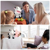 Marionnette de main en peluche douce de 9 pouces en forme de vache avec bouche mobile, ornement délicat pour les espaces pour animaux de compagnie et les zones intérieures