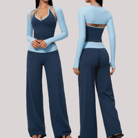 Ensemble de sport 3 pièces pour femme grande taille 2026 – Tenue de yoga et fitness à manches longues avec blocs de couleur – Vente en gros