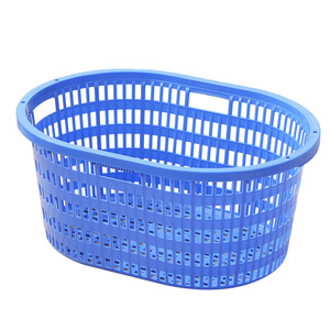 Oval Plastic Storage <b>Basket</b> 66x47x30.5cm <b>Stackable</b> PP Material For Neatening And Storage Blue Yellow White - Product Image 4