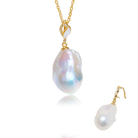 Pendentif en argent sterling S925 plaqué or avec perle baroque Edison détachable, grande perle d'eau douce naturelle de qualité AAAA certifiée CMA