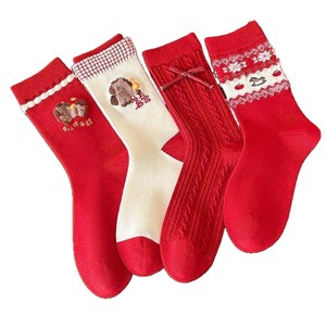 Red Mid-Calf <b>Socks</b> For Women Zodiac Year Christmas Autumn <b>Winter</b> Thermo Cartoon Fair Isle Pattern - Product Image 1