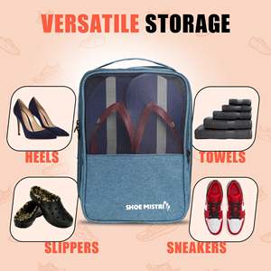 ที่คลุมรองเท้าสำหรับเดินทาง Shoe Mistri จุรองเท้าได้ 3 คู่ พร้อมหน้าต่างตาข่าย กระเป๋าจัดเก็บรองเท้าแบบพกพาสำหรับเดินทางและออกกำลังกาย สีฟ้า - Product Image 6