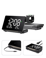Adaptateur secteur multi-ports innovant avec horloge de bureau à LED miroir, chargeur USB-C rapide rétractable 45W avec veilleuse