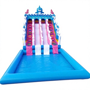 Equipo de juegos infantiles para exteriores, tobogán acuático inflable comercial, parque acuático inflable con forma de tiburón y piscina. - Product Image 1