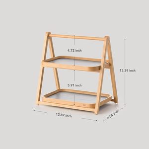 Estante de almacenamiento de escritorio de doble capa de bambú y madera, soporte plegable para exhibición de postres, pastelería, servicio de té, organizador multiusos - Product Image 5