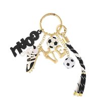 Porte-clés breloque de sac de football en métal avec éléments de ballon, lettres et corde, pour les fans de sport et la promotion