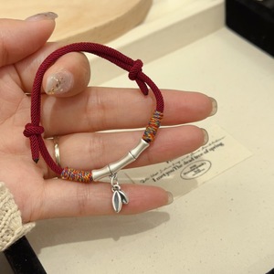 Bracelet en argent pur 999, cordon rouge tissé en bambou, bijoux unisexes à porter au quotidien - Product Image 2