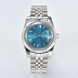 Montre mécanique pour homme avec logo personnalisé, lunette cannelée, cadran soleil argenté, mouvement japonais NH35A, montre-bracelet de luxe OEM - Product Image 6