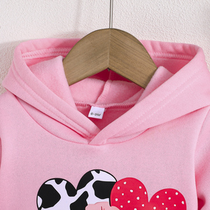 สไตล์ลำลอง อบอุ่นและสบาย ลายเสือดาว ลายวัว ลายหัวใจ ลายดอกไม้ กราฟิกความรัก เสื้อฮู้ดแขนยาว ชุดกางเกงสำหรับเด็กผู้หญิง - Product Image 3