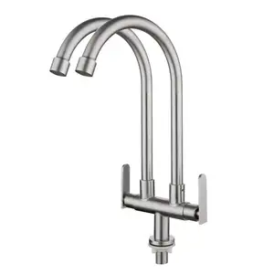 De gros robinet de cuisine double évier-new design deck mounted ss 304 double kitchen faucet