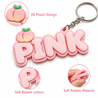 Schattig roze perzik rubberen karabijnhaak sleutelhanger 3D fruit letter hanger tas charme duurzaam voor meisjes schooltas cadeau