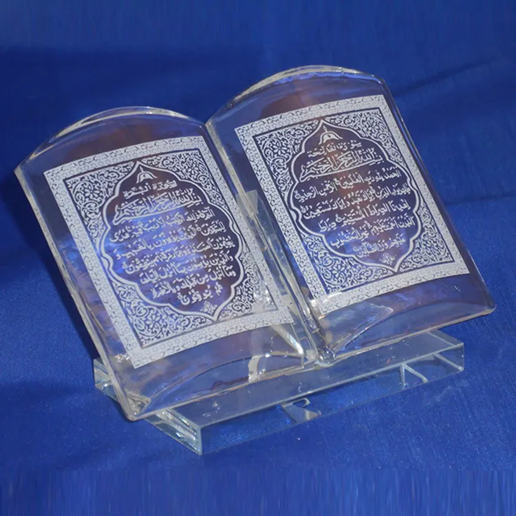 MH-P056 white color glass quran book crystal quran book for muslim gifts