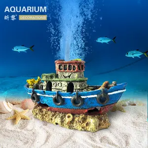 Aquarium Accessories Decoration Rapid Delivery Fish Tank Accessories Resin Boat Ornaments With Bubbler For Aquarium Decoration