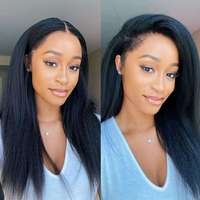 Perruque Lace Front en Cheveux Humains Yaki Lisses Alignés, Dentelle HD Transparente, Sans Colle, Vierge et Non Traitée, Vente en Gros pour Femmes Noires