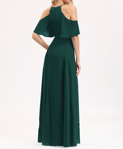 New Look Halter Neck <strong>Cold</strong> <strong>Shoulder</strong> Keyhole High Waits Plain Chiffon Gown Wedding Bridesmaid <strong>Dresses</strong> for Women - Product Image 5