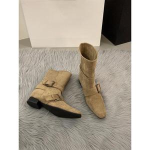 Bottes mi-mollet pour femmes, chaussures en daim épaisses de créateur, bottes Chelsea printemps 2026, nouvelle tendance, bottes gothiques de marche, chaussures féminines à la mode - Product Image 3