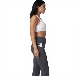 Ensemble 2 pièces de leggings de sport taille haute unis respirants en Spandex/Nylon pour femme, longueur cheville, pour la gym, le fitness et les activités sportives - Product Image 2
