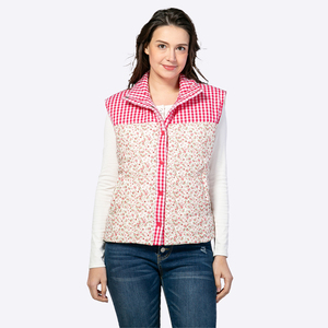 Chaleco Acolchado de Invierno para Mujer, con Cuello Alto, Diseño a Cuadros y Parches Florales, Sin Mangas, Fabricante - Product Image 2