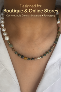 Collier personnalisé en perles baroques d'eau douce, plaqué or, en acier inoxydable, avec pierres naturelles, faible MOQ, pour la collection d'été - Product Image 4