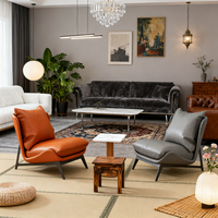 Fauteuil lounge en cuir minimaliste italien, style nordique décontracté pour petit salon ou balcon