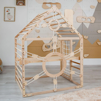 Structure d'escalade intérieure en bois en forme de maison avec toboggan, aire de jeux et maisonnette 5-en-1 pour enfants, ensemble d'escalade Montessori pour la maison
