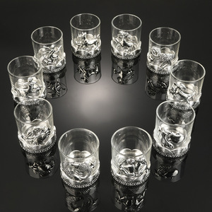 SNW logotipo personalizado artesanía doce estrellas signo Aleación de Metal Basado en hojas vaso de vidrio sin hojas vino sin tallo whisky vasos de chupito - Product Image 1