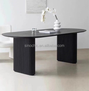 Tavolo da pranzo fisso in MDF per 4 euro tavolo da pranzo di design nero Base in metallo assemblato piccolo tavolo da pranzo allungabile - Product Image 1