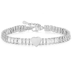 Pulsera con incrustaciones de circonita en forma de corazón, chapada en oro, aleación de zinc, engaste de canal, regalo de joyería para mujer - Product Image 5