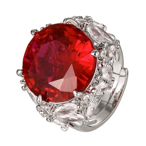 Fashion Jewelry Eco-friendly Copper Personalized 16MM Red Corundum Zircon Colored Cubic Zirconia <b>Adjustable</b> <b>Ring</b> for Women - Product Image 1