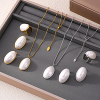 Ensemble de bijoux en acier au titane plaqué or 18 carats étanche pendentif collier boucle d'oreille sans ternissement taille 7 bague femmes