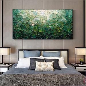Peinture à l'huile abstraite verte sur toile, grande œuvre originale texturée, blocs de couleur vert émeraude, art mural bohème pour salon, décoration intérieure - Product Image 2