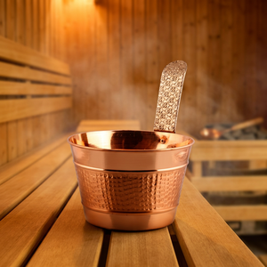 Seau en cuivre martelé avec poignée en bois métallique - Product Image 5