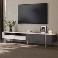 Meuble TV de luxe élégant et moderne, en marbre écologique et durable, couleur crème beige, console arrondie pour salon