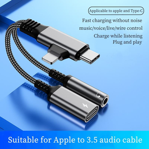 2 in 2 per <span class=keywords><strong>iPhone</strong></span> e USB <span class=keywords><strong>C</strong></span> a 3.5mm adattatore per cuffie e caricabatterie con PD 60W ricarica rapida supporto per chiamate musicali - Product Image 2
