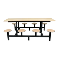 Table de cantine intégrée robuste 8 places avec plateau en bois et tabourets intégrés pour usage scolaire (vente en gros)
