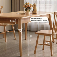 Table à manger rectangulaire en bois massif de style minimaliste moderne avec pieds évasés et 4 chaises assorties pour dîner en famille, hôtel, appartement