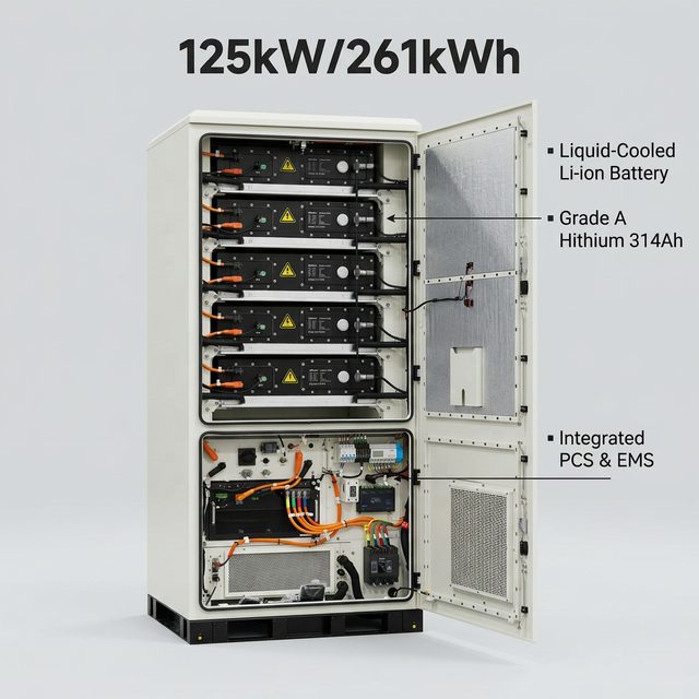 Liquid-cooled Lithium-ion Battery Industrial & Commercial Energy Storage System 125kW 261kWh BESS Hithium 314Ah on Grid/Off Grid