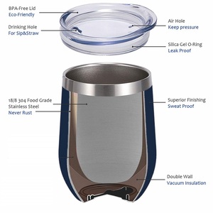 Stemless copas de 12 de onzas con logotipo personalizado de agua reutilizable pared doble aislado al vacío vino vaso de acero inoxidable tazas en a granel con tapa - Product Image 4