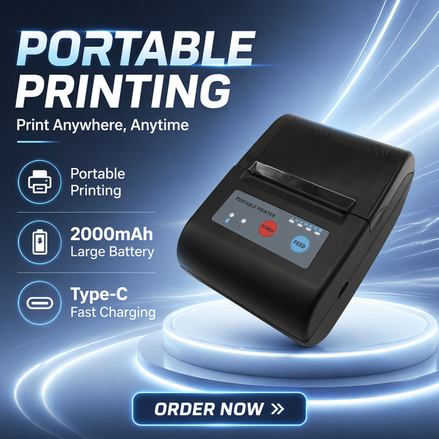 Portable Mobile Thermal Receipt Printer Mini  POS Printer for Commercial Catering Food Service Order Receipt Printing