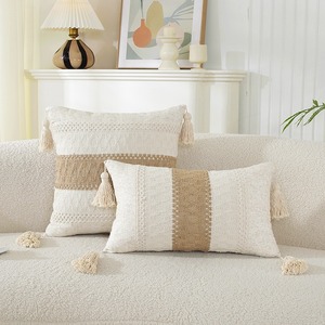 Almohadas de algodón Cojines Soporte lumbar Borla Fundas de almohada <span class=keywords><strong>para</strong></span> el hogar Sala de estar Sofá Decoración Funda de cojín - Product Image 4