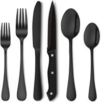 Ensemble de couverts de luxe en acier inoxydable noir miroir, cuillère, fourchette, couteau à steak, de haute qualité, modernes, pour mariage