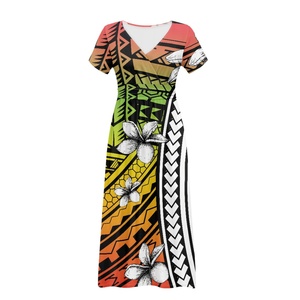 Giao Hàng Nhanh Chóng Nhà Máy Bán Buôn Giá Hawaii Tribal In Ấn Phụ Nữ Ngắn Tay Áo Sâu <span class=keywords><strong>V</strong></span> Cổ Lỏng Đồng Bằng Dài Maxi Ăn Mặc Giản Dị - Product Image 2