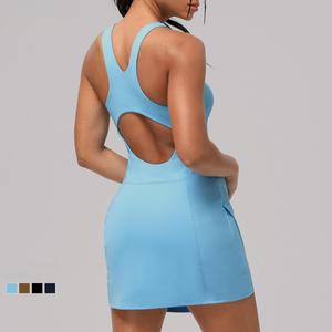 Tenniskleding Zijplooien Gewatteerde Sexy Holle Rug Tennis Yoga Sport Bodycon Jurk Hoge Kwaliteit Damesjurk - Product Image 6