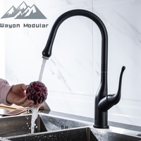 Robinet de cuisine chaud et froid noir mat avec douchette extractible pour cuisine moderne