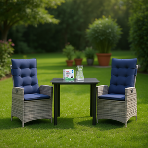 ชุดรับประทานอาหารในสวนหวายกลางแจ้ง 2 ที่นั่ง ทนทานต่อสภาพอากาศ ดีไซน์ร่วมสมัย หมอนอิงสีเทากรมท่า - Product Image 2